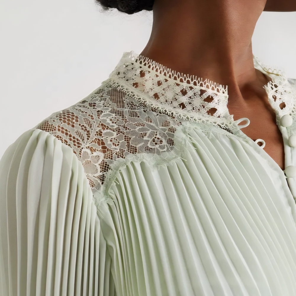 Self-Portrait Green Pleated Dress